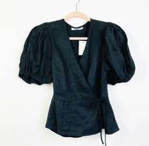 IDEM DITTO Black Puff Sleeve Knit Wrap Top Size Medium NWT‎