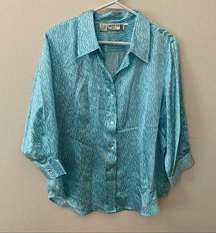 Kasper 100% Silk Blue Zebra Stripe Button Front Blouse