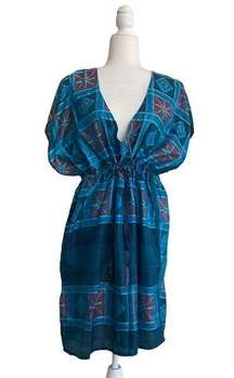 Ginger Lamb Vintage Silk Kaftan Swimsuit Coverup Bohemian Resort Women S Blue