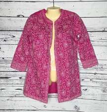 Gretchen Scott Designs Size S Pink w/ White Embroidered Cotton Jacket Cardigan