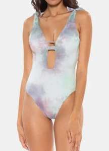 Soluna Moonlight Tie-Dye Ribbed Plunging One-Piece swimsuit Size M NWT