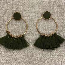 Gold Tone Hunter Green Tassel Dangle Drop Earrings