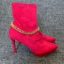 NEW Jessica Simpson Valyn 4 Bootie Wicked Red Gold Chain Pointy Toe Women’s 9