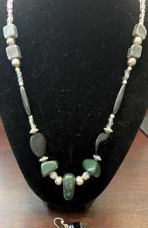 Hand Crafted Aventurine and Onyx necklace with matching earrings