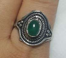 Natural Green  Sterling Silver Gemstone Ring No Stamp Ring size - 8