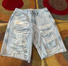 90’s Bermuda Indigo Light Wash Denim Jean Shorts Distressed Size 2