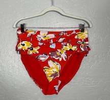 Catalina Women M Red White Yellow Blue Floral Print High Waisted Bikini Bottom