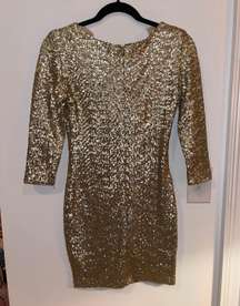 London Gold Sequin Long Sleeve Dress Size small