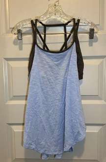 Xersion Blue/Grey Built In Bra Fitted Active Tank size M