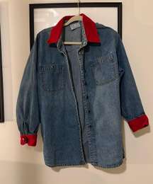 Vintage Red Corduroy Blue Jean Jacket