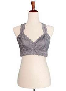 Felina Stretch Lace Bralette Dark Gray Racerback Women’s Size Large Lounge Layer