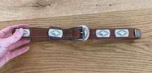 Western Belt in Tan Leather with Silver Tone Concho Accents