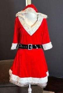 Short Red Hooded Dress White Faux Fur Trim Mrs Claus Santa Christmas Size L