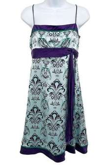 Y2K 2000s 100% Silk To The Max Waist Tie Sleeveless Tank Damask Printed Dress