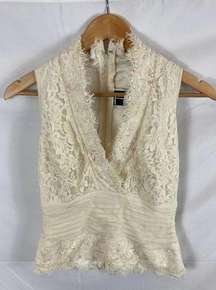 Tadashi lace embroidered sleeveless top ivory white size XS