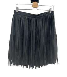 n:Philanthropy Vegan Leather Clover Mini Fringe Skirt Black Size Large