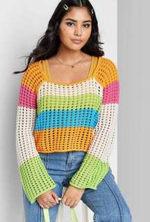 Colorful Striped Crop Top Sweater