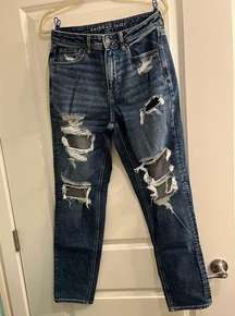 Stretch Ripped Mom Jeans Size 8 Extra Long Dark Washed