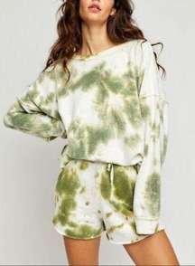 Intimately  Set Womens Large Green Tie Dye Kelly Sweatshirt Shorts