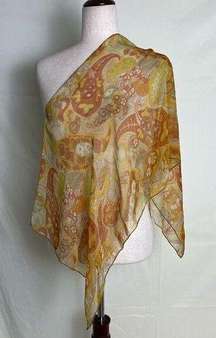 Vintage 60s 70s Hand Rolled Long Silk Scarf Sheer Retro Floral Paisley 41x16
