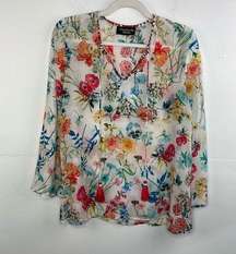 Feathers by Tolani Boho Floral Print with tassels closure bell sleeves sz Large