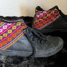 Inkkas Black Leather With Geometric Pattern High Top Sneakers Size 8