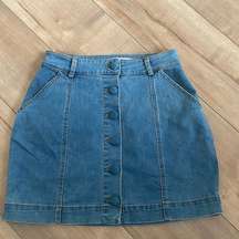 Lovers+Friends Denim Mini Skirt Button Up Pockets Sz XS