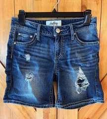 Daytrip Virgo Distressed Destroyed Dark Blue Denim Jean Shorts Size 25 (2110)