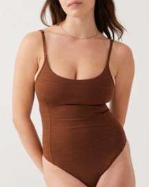 Outdoor Voices TechSweat Leotard Thong Bodysuit In Cocoa