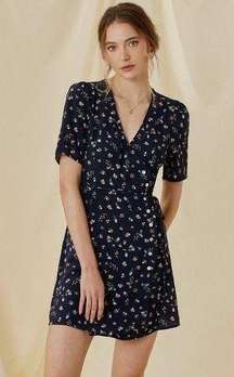 Commense Daisy Promises Navy Blue Floral Wrap Dress