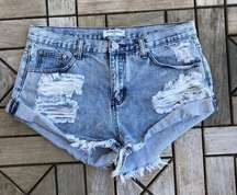 Glamorous Tall Rip Detail Denim Shorts Size 14