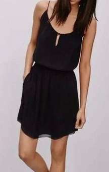 Aritzia Bramwell 100% Silk Black Smock Waist Dress