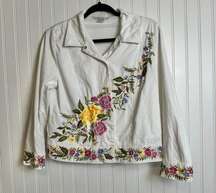 Peter Nygard white jacket floral embroidered size 8