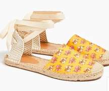 New! J. Crew Printed Lace-Up D’Orsay Espadrille Sandal YELLOW