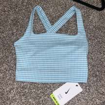 Nike Light Blue Gingham Yoga DriFit Long Line Sports Bra