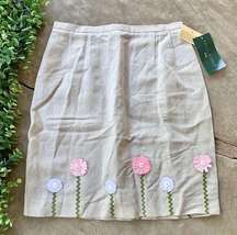 Harve Benard Linen Floral Applique Pencil Skirt Beige Size Petite 8