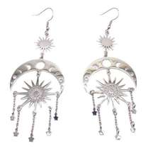 NWT Silver stainless steel moon and sun long dangle earrings