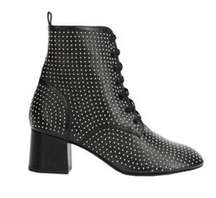 Italian Designer Black Laceup Ankle Bootie SIZE 6 Leather Studded Marc Ellis NEW