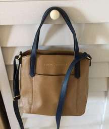 New Tommy Hifiger Camel & Navy Triple Entry Satchel Crossbody Bag