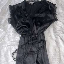 Black silky tie robe