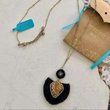 Shiraleah Anthropologie Caroline Black Fringe and Brass Boho Statement Necklace