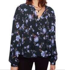 Rebecca Minkoff Blouse Maggie Top Button Front & Neckties Sz L NWT Floral Black