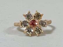 Gold Pink  Flower Diamond Gemstone Band Ring Jewelry Size 8 🌸✨