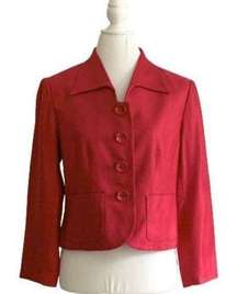 Talbots Petite Blazer Red Coral Silk Wool Cotton Blend Button Front Size 10P