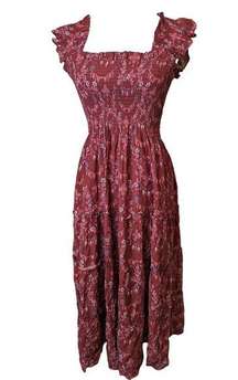 Ellie Nap Dress Size Small  Garnet Charm Scallop Crinkle Chiffon