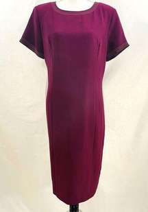 Vtg WORTHINGTON Burgundy Red Round Neck Back Zip Fully Lined Pencil Dress ~Sz 16