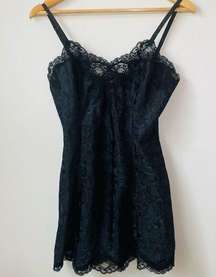 Victoria's Secret Vintage Victoria Secret Black Satin Chemise Slip Lingerie Lace Trim