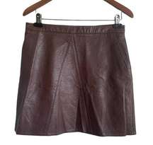 Skirt Women L Brown A-line Exposed Back Zipper Faux Leather Mini Lined