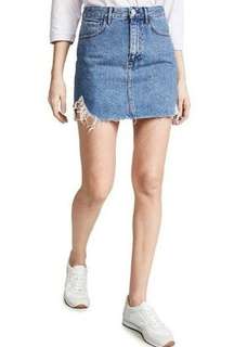 3x1 NYC Celine Denim Mini Skirt 0 Distressed Italian A-Line Gloss Blue Spring