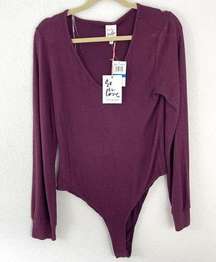 Belle Du Jour Rayon Knit Maroon Long Sleeve Bodysuit Size XL